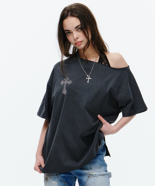 Midnight Move(ミッドナイトムーブ)の「cb cross t (dark grey)(Tシャツ/カットソー・レディース・その他・FREE)」の3枚目の写真