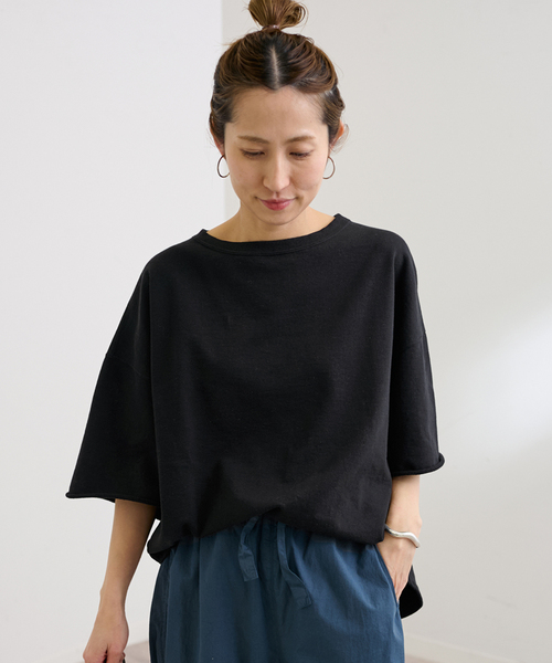 FRAMeWORK(フレームワーク)の「≪WEB限定 / 追加≫ミニ裏毛ハーフスリーブラウンドTee 2(Tシャツ/カットソー・レディース・グレー/アイボリー/ブラック・FREE)」の12枚目の写真