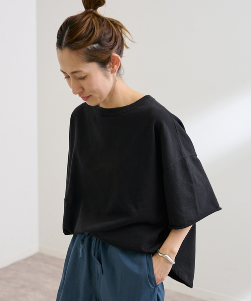FRAMeWORK(フレームワーク)の「≪WEB限定 / 追加≫ミニ裏毛ハーフスリーブラウンドTee 2(Tシャツ/カットソー・レディース・グレー/アイボリー/ブラック・FREE)」の13枚目の写真