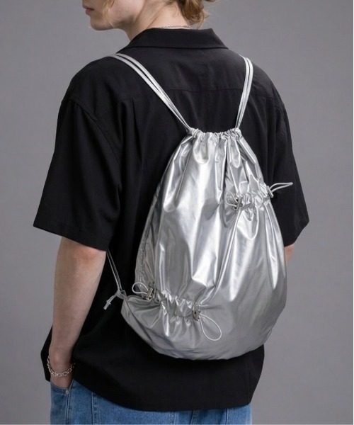 Burner(バーナー)の「【OKUOKU 0909】ナップサック oku-bag-46-18【RBTS】(バックパック/リュック・メンズ・ブラック系その他/ブラック/シルバー・FREE)」の3枚目の写真