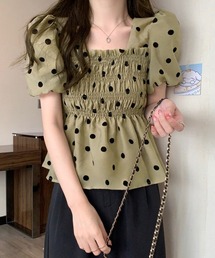 ドット柄シャーリングブラウス レディース