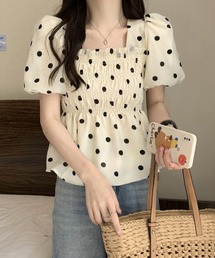 ドット柄シャーリングブラウス レディース