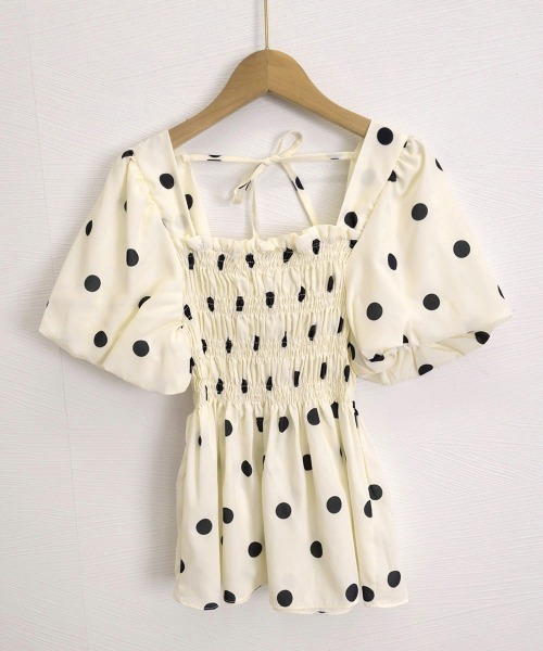 Miniministore(ミニミニストア)の「ドット柄シャーリングブラウス レディース(シャツ/ブラウス・レディース・イエロー×グリーン/アイボリー/ライトカーキ・FREE)」の8枚目の写真