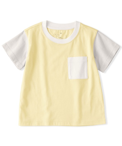無印良品(ムジルシリョウヒン)の「ベビー あたまするっと カラーブロッククルーネック半袖Tシャツ(Tシャツ/カットソー・キッズ・ライトイエロー/キナリ/オフホワイト・90/100)」の3枚目の写真