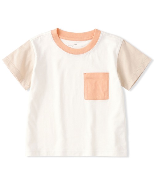 無印良品(ムジルシリョウヒン)の「ベビー あたまするっと カラーブロッククルーネック半袖Tシャツ(Tシャツ/カットソー・キッズ・ライトイエロー/キナリ/オフホワイト・90/100)」の1枚目の写真