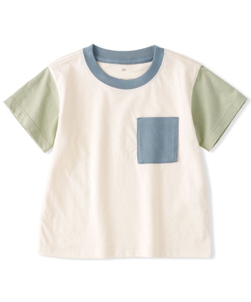 無印良品(ムジルシリョウヒン)の「ベビー あたまするっと カラーブロッククルーネック半袖Tシャツ(Tシャツ/カットソー・キッズ・ライトイエロー/キナリ/オフホワイト・90/100)」の2枚目の写真