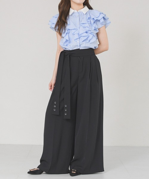31 Sons de mode(トランテアン ソン ドゥ モード)の「ウエストマークロングパンツ(その他パンツ・レディース・ホワイト/ブラック・M/S)」の3枚目の写真