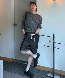 KNITTED（ニッティド）の「(ユニセックス)アウトストリングバミューダデニムハーフパンツ ブラック（その他パンツ）」
