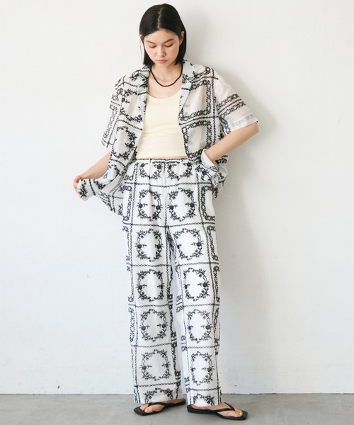 Trish(トリッシュ)の「パッチワーク風刺繍半袖シャツジャケット(シャツ/ブラウス・レディース・ブラウン/ホワイト・FREE)」の10枚目の写真
