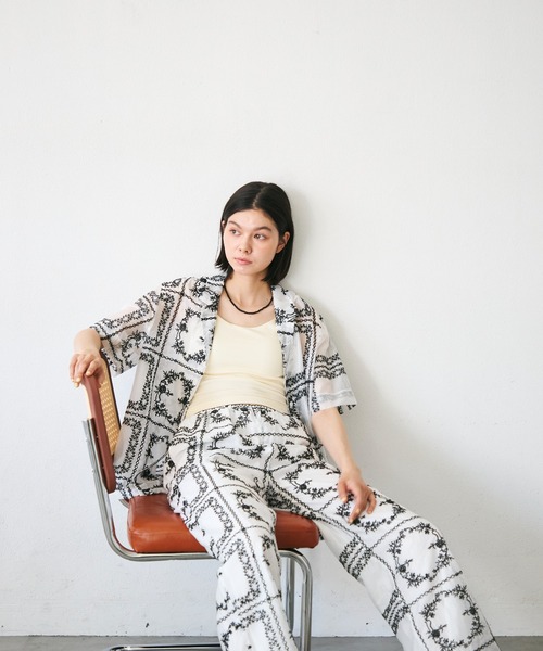 Trish(トリッシュ)の「パッチワーク風刺繍半袖シャツジャケット(シャツ/ブラウス・レディース・ブラウン/ホワイト・FREE)」の8枚目の写真
