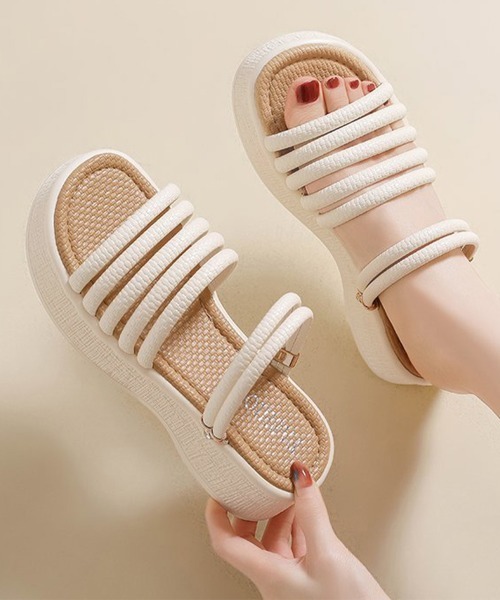 Miniministore(ミニミニストア)の「ストラップサンダル レディース 太ヒール(サンダル・レディース・ベージュ/アイボリー/ブラック・25.0cm/22.5cm/24.5cm/24.0cm/23.5cm/23.0cm)」の2枚目の写真