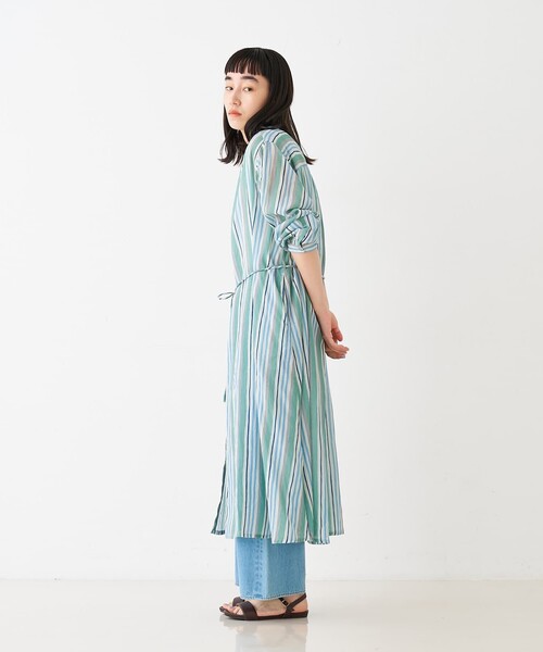 collex(コレックス)の「ブロックプリント ユラギストライプ 2WAYワンピース(ワンピース・レディース・セージグリーン/ダークブラウン・フリー)」の6枚目の写真