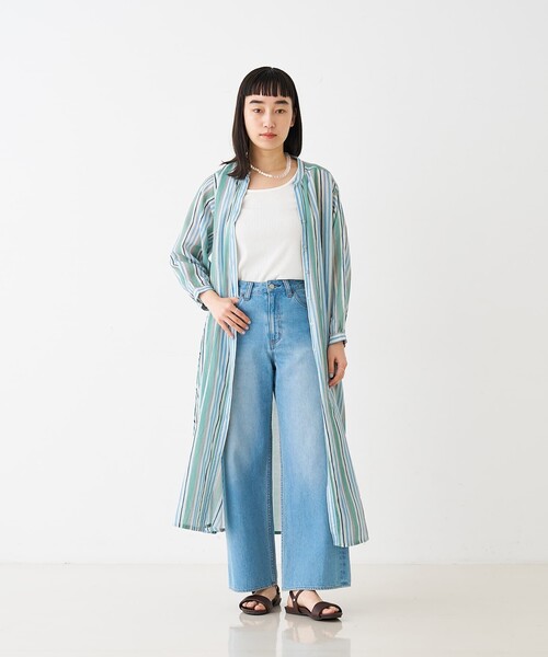 collex(コレックス)の「ブロックプリント ユラギストライプ 2WAYワンピース(ワンピース・レディース・セージグリーン/ダークブラウン・フリー)」の7枚目の写真