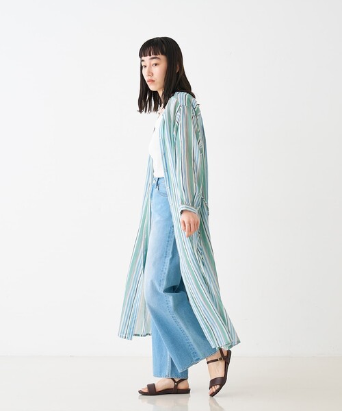 collex(コレックス)の「ブロックプリント ユラギストライプ 2WAYワンピース(ワンピース・レディース・セージグリーン/ダークブラウン・フリー)」の9枚目の写真