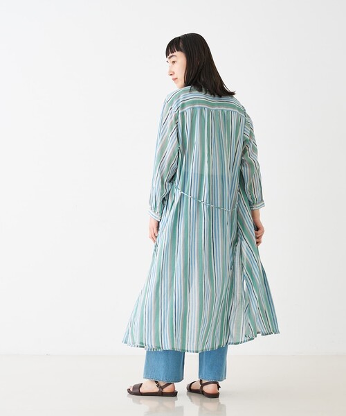 collex(コレックス)の「ブロックプリント ユラギストライプ 2WAYワンピース(ワンピース・レディース・セージグリーン/ダークブラウン・フリー)」の12枚目の写真