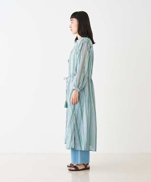 collex(コレックス)の「ブロックプリント ユラギストライプ 2WAYワンピース(ワンピース・レディース・セージグリーン/ダークブラウン・フリー)」の14枚目の写真