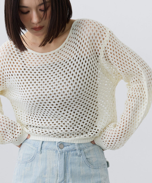 Mirette(ミレット)の「ルーズメッシュニットプルオーバー / Loose Mesh Knit Pullover(ニット/セーター・レディース・アイボリー/ホワイト/ブラック・FREE)」の3枚目の写真