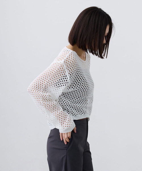 Mirette(ミレット)の「ルーズメッシュニットプルオーバー / Loose Mesh Knit Pullover(ニット/セーター・レディース・アイボリー/ホワイト/ブラック・FREE)」の4枚目の写真