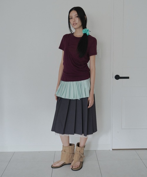 FEKETE(フェケテ)の「wrapping mini pleated skirt / ラッピングミニプリーツスカート(スカート・レディース・グリーン/ミント/ブラウン・FREE)」の5枚目の写真