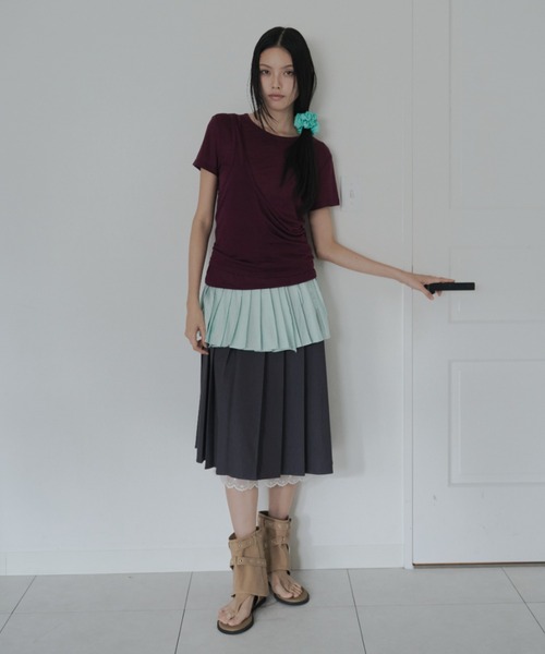 FEKETE(フェケテ)の「wrapping mini pleated skirt / ラッピングミニプリーツスカート(スカート・レディース・グリーン/ミント/ブラウン・FREE)」の6枚目の写真