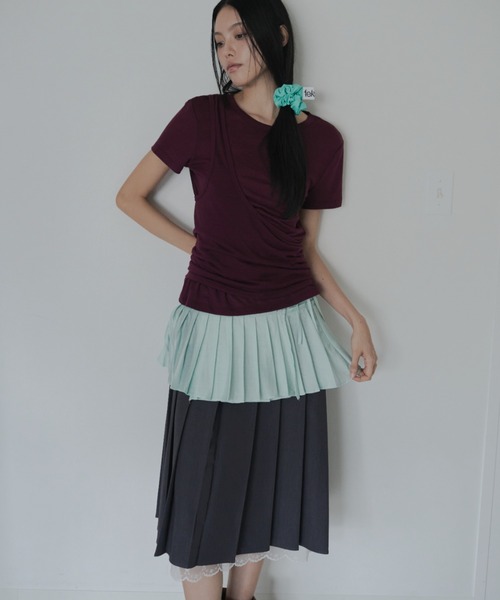 FEKETE(フェケテ)の「wrapping mini pleated skirt / ラッピングミニプリーツスカート(スカート・レディース・グリーン/ミント/ブラウン・FREE)」の8枚目の写真