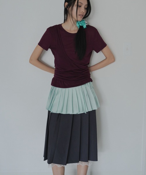 FEKETE(フェケテ)の「wrapping mini pleated skirt / ラッピングミニプリーツスカート(スカート・レディース・グリーン/ミント/ブラウン・FREE)」の9枚目の写真