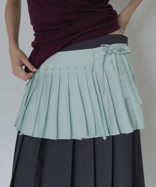FEKETE(フェケテ)の「wrapping mini pleated skirt / ラッピングミニプリーツスカート(スカート・レディース・グリーン/ミント/ブラウン・FREE)」の11枚目の写真