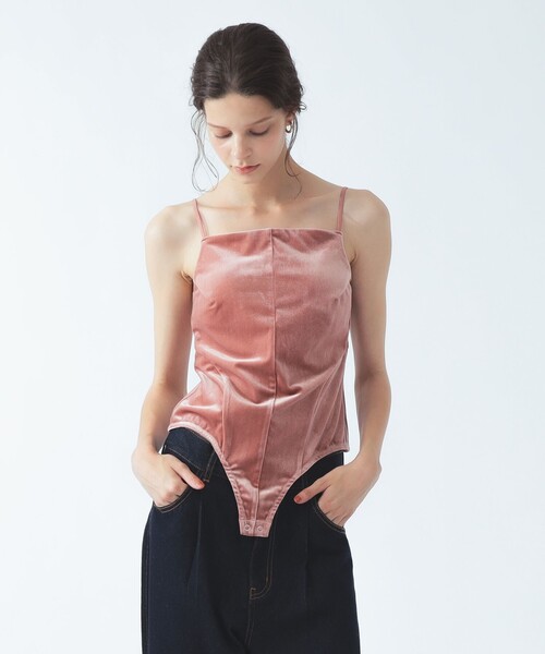 Ray BEAMS(レイビームス)の「ベロア ボディスーツ キャミソール(Tシャツ/カットソー・レディース・ブラック/ピンク・ONE SIZE)」の1枚目の写真