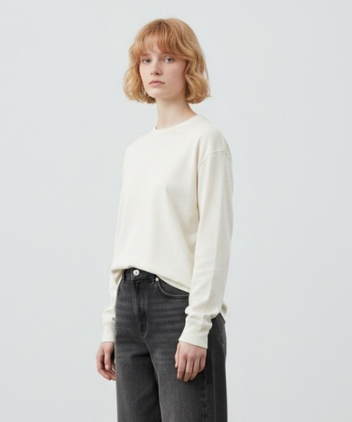 MILLER(ミラー)の「R.P.miller/Panel-Ribbed CF Crew-Neck Long-Sleeve T-Shirt /142C 秋服 冬服(Tシャツ/カットソー・レディース・ホワイト/ブラック系・LL/L/M)」の1枚目の写真