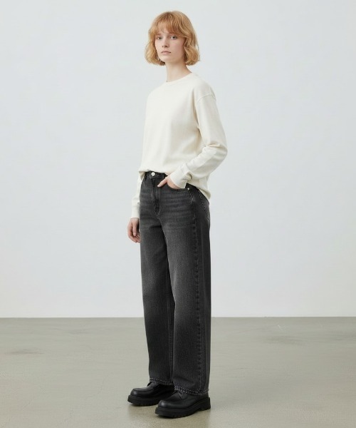 MILLER(ミラー)の「R.P.miller/Panel-Ribbed CF Crew-Neck Long-Sleeve T-Shirt /142C 秋服 冬服(Tシャツ/カットソー・レディース・ホワイト/ブラック系・LL/L/M)」の7枚目の写真