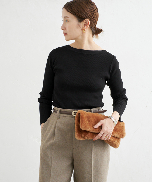 IENA(イエナ)の「《手洗い可》ECO SPLASH ボートネックプルオーバー(ニット/セーター・レディース・ブラック/パープル/ベージュ・FREE)」の12枚目の写真