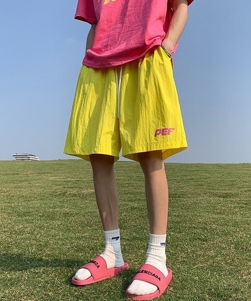 WARAIJOGO（ワライジョウゴ）の「【WARAIJOGO】ビビッドカラーロゴハーフパンツ(NEZ)（その他パンツ・メンズ・イエロー/パープル/ブラック・FREE）」の9枚目の写真