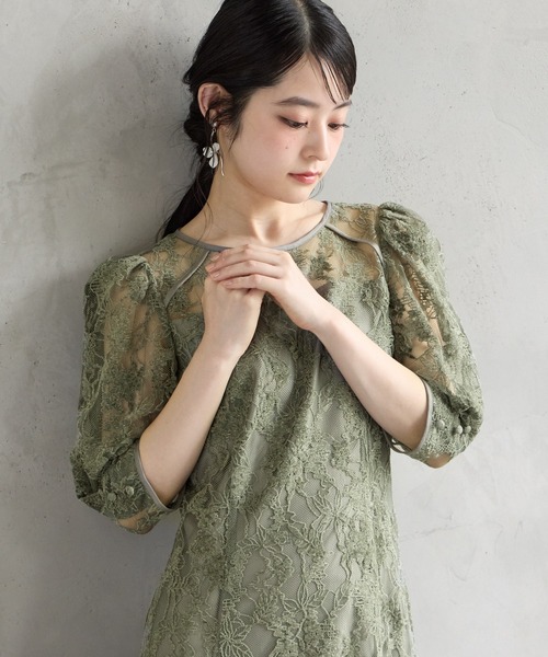 AIMER(エメ)の「ラメモールレース七分袖パネルラインフレアパーティードレス 結婚式 お呼ばれ ドレス 20代 30代(ドレス・レディース・グリーン/チャコールグレー/ベージュ/ブラウン・SMALL/MEDIUM/LARGE)」の13枚目の写真