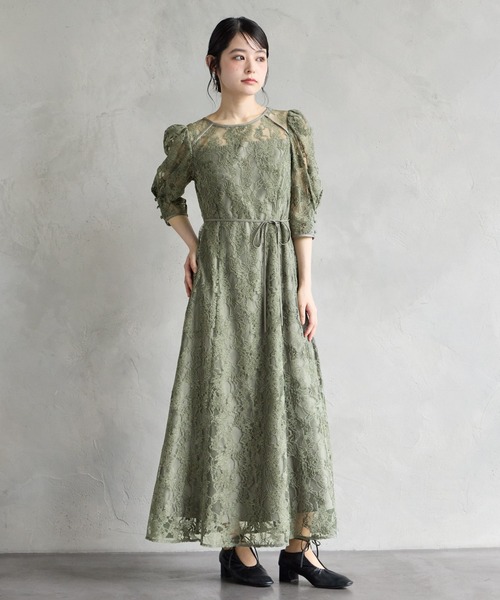 AIMER(エメ)の「ラメモールレース七分袖パネルラインフレアパーティードレス 結婚式 お呼ばれ ドレス 20代 30代(ドレス・レディース・グリーン/チャコールグレー/ベージュ/ブラウン・SMALL/MEDIUM/LARGE)」の15枚目の写真