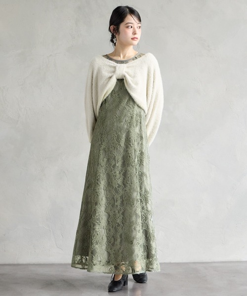 AIMER(エメ)の「ラメモールレース七分袖パネルラインフレアパーティードレス 結婚式 お呼ばれ ドレス 20代 30代(ドレス・レディース・グリーン/チャコールグレー/ベージュ/ブラウン・SMALL/MEDIUM/LARGE)」の16枚目の写真