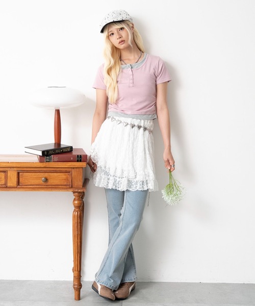 WEGO(ウィゴー)の「WEGO/ヘンリーネックレイヤードT(Tシャツ/カットソー・レディース・ネイビー/杢グレー/ピンク/その他1/ダークグレー・FREE)」の9枚目の写真