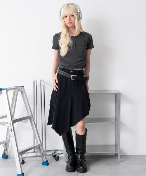 WEGO(ウィゴー)の「WEGO/ヘンリーネックレイヤードT(Tシャツ/カットソー・レディース・ネイビー/杢グレー/ピンク/その他1/ダークグレー・FREE)」の6枚目の写真
