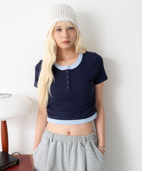 WEGO(ウィゴー)の「WEGO/ヘンリーネックレイヤードT(Tシャツ/カットソー・レディース・ネイビー/杢グレー/ピンク/その他1/ダークグレー・FREE)」の16枚目の写真