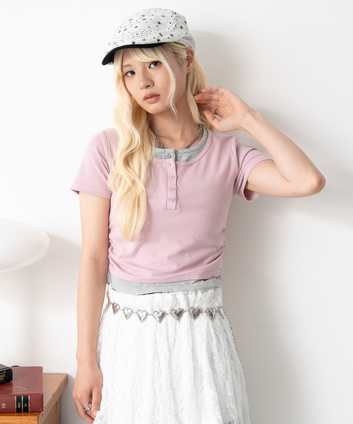 WEGO(ウィゴー)の「WEGO/ヘンリーネックレイヤードT(Tシャツ/カットソー・レディース・ネイビー/杢グレー/ピンク/その他1/ダークグレー・FREE)」の19枚目の写真