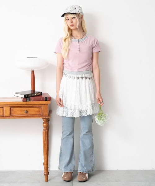 WEGO(ウィゴー)の「WEGO/ヘンリーネックレイヤードT(Tシャツ/カットソー・レディース・ネイビー/杢グレー/ピンク/その他1/ダークグレー・FREE)」の22枚目の写真