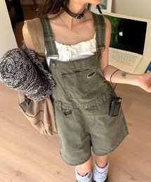 ワンポイント刺繍ロゴショートサロペット