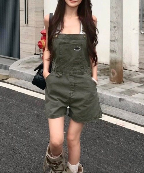 SHEENA（シーナ）の「ワンポイント刺繍ロゴショートサロペット（サロペット/オーバーオール・レディース・カーキ・M）」の12枚目の写真