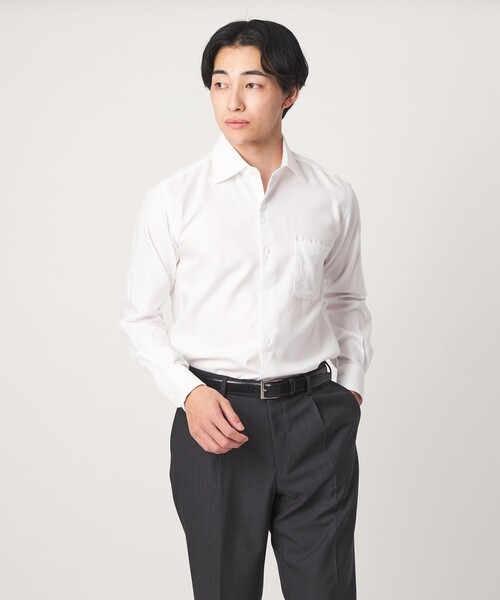 green label relaxing(グリーンレーベルリラクシング)の「コットン フレンチツイル ワイドカラー ドレスシャツ -形態安定-(ビジネスシャツ・メンズ・ホワイト・37cm/43cm/41cm/42cm/40cm/38cm/39cm)」の1枚目の写真