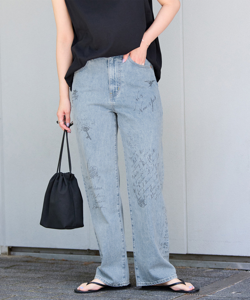 B.C STOCK（ベーセーストック）の「ウォッシャブル / DU JOUR / デュ ジュール SCRIPT PIPE JEAN（デニムパンツ・レディース・ベージュ/サックスブルー・38/36）」の2枚目の写真