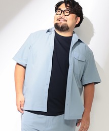 セットアップ可能 シャツ 半袖 メンズ 大きいサイズ 無地 爽多 ストレッチ フラップポケットシャツ B&T CLUB (ビーアンドティークラブ)