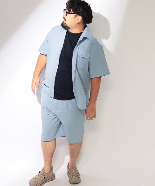 B&T CLUB（ビーティークラブ）の「セットアップ可能 シャツ 半袖 メンズ 大きいサイズ 無地 爽多 ストレッチ フラップポケットシャツ B＆T CLUB (ビーアンドティークラブ)（シャツ/ブラウス・メンズ・ベージュ/サックスブルー/ブラック・X1(3L～4L)/X4(8L～9L)/X2(4L～5L)/X3(6L～7L)）」の9枚目の写真