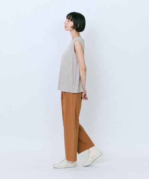 LOISIR（ロワズィール）の「リネン天竺スリーブレストップス（Tシャツ/カットソー・レディース・チャコール/キナリ・FREE）」の4枚目の写真