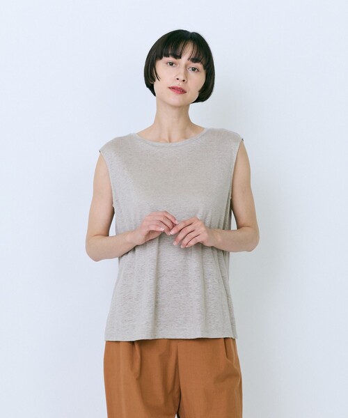 LOISIR（ロワズィール）の「リネン天竺スリーブレストップス（Tシャツ/カットソー・レディース・チャコール/キナリ・FREE）」の14枚目の写真