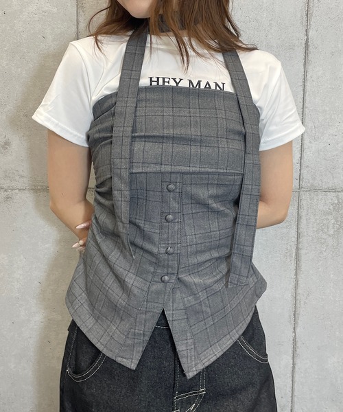ROGER AND RAW(ロジャーアンドロウ)の「チョーカータイ付 チェックベアビスチェ(シャツ/ブラウス・レディース・ブラウン/グレー・FREE)」の13枚目の写真
