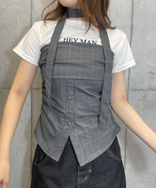 ROGER AND RAW(ロジャーアンドロウ)の「チョーカータイ付 チェックベアビスチェ(シャツ/ブラウス・レディース・ブラウン/グレー・FREE)」の12枚目の写真